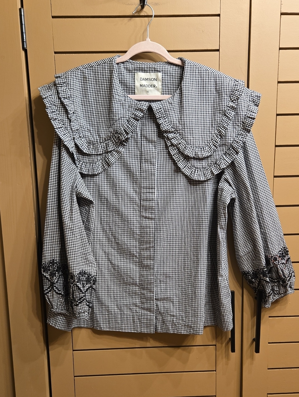 Damson Madder Lois Double Collar Blouse Black Gingham EU 16 /US 12 (See Meas) - Picture 5 of 11